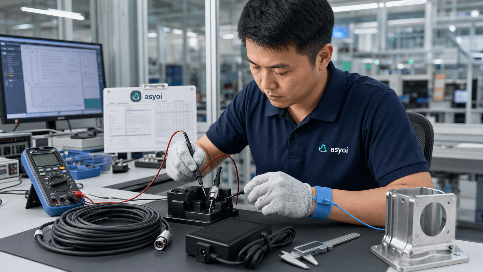 Asyoi engineer testing cables and power accessories